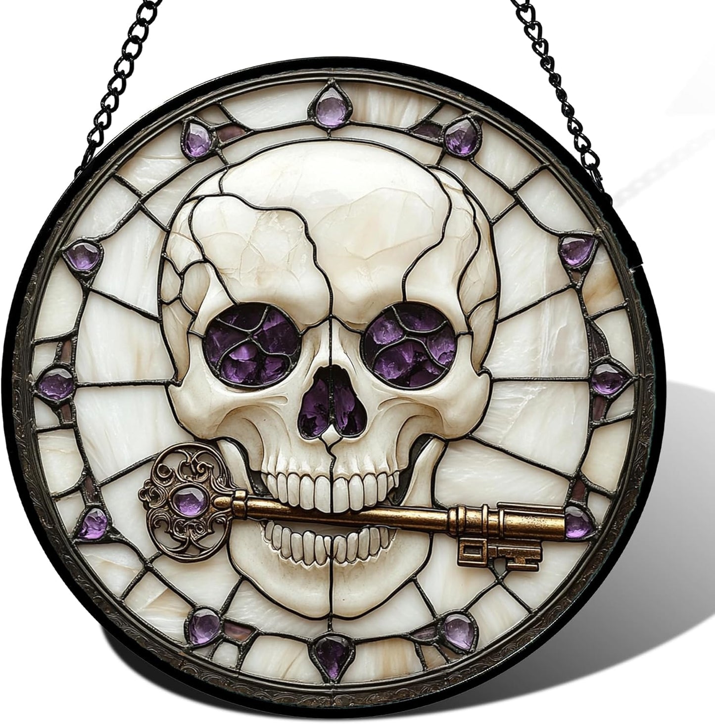 Colgante vitral atrapasoles calavera morada Halloween gótico