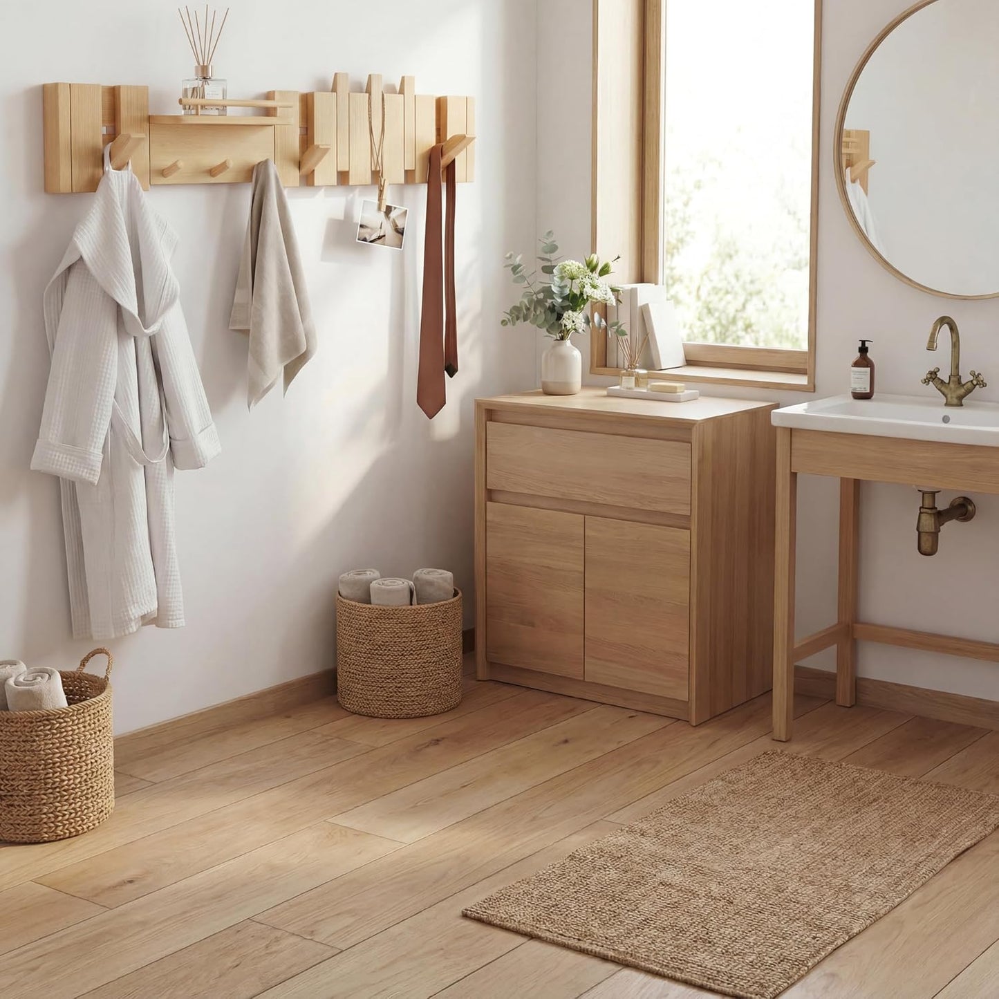 Gancho plegable nogal estante para baño y hogar