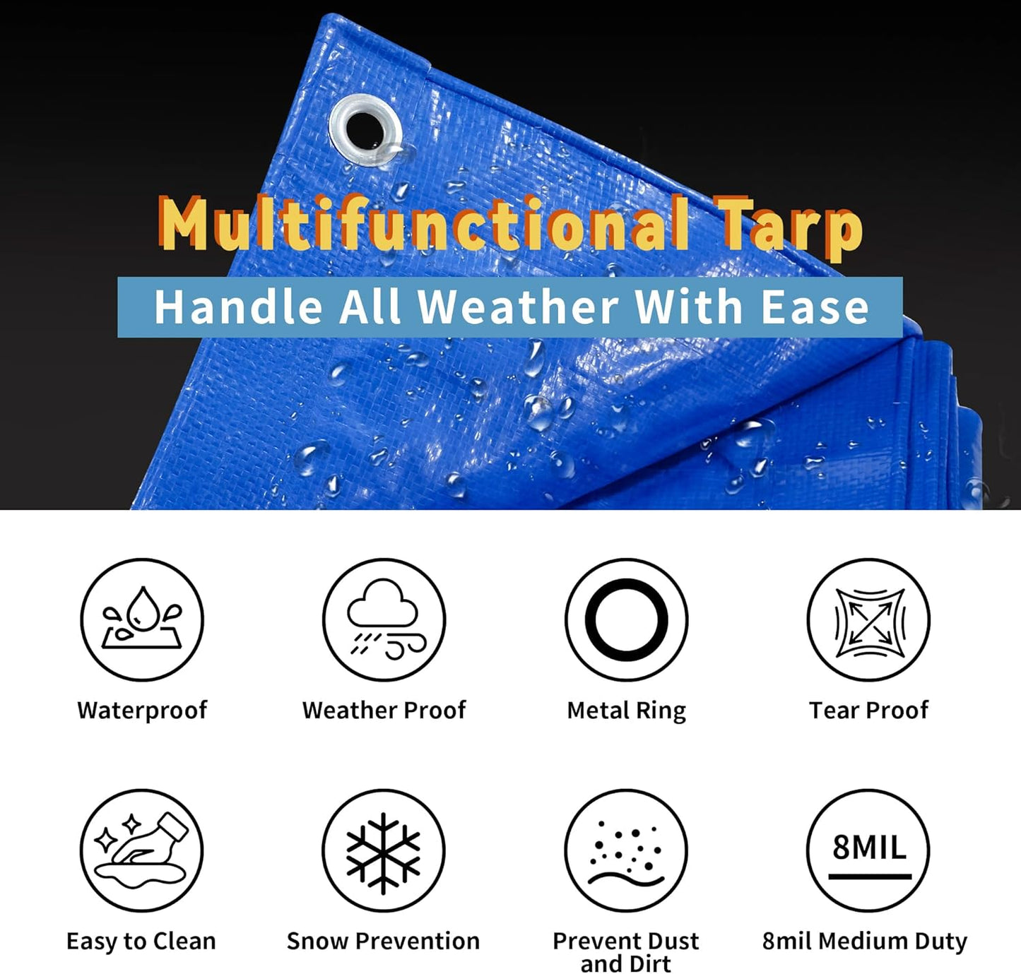 Lona azul 8x8ft impermeable resistente ojal metal
