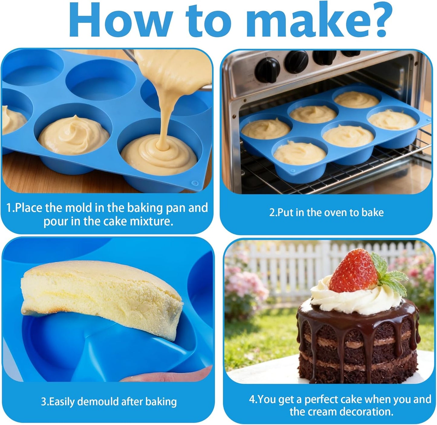 Moldes redondos de silicona profundos para magdalenas y cupcakes