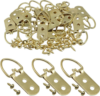 20 Pzas Gancho Cuadro Acero Inox con Tornillos D-Ring Oro
