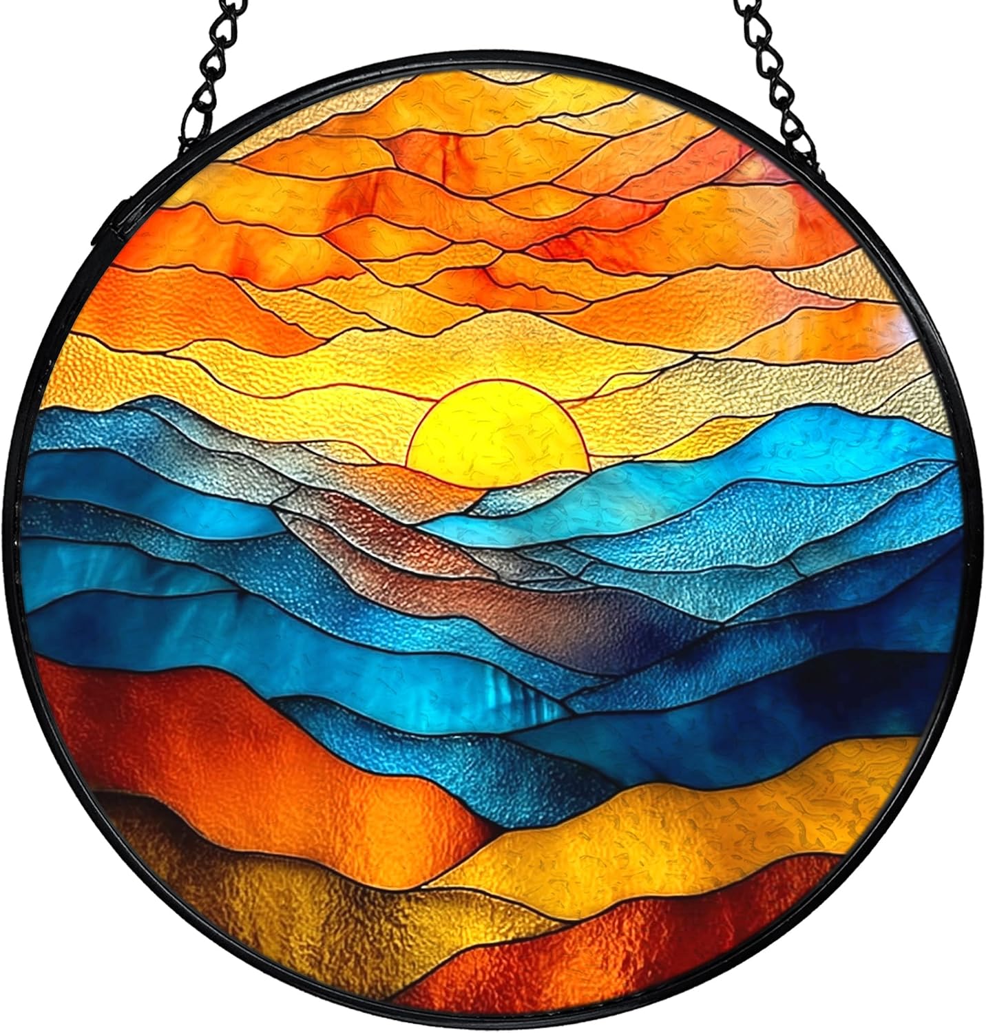 Atrapasoles sol montaña decoración pared redonda vidrio
