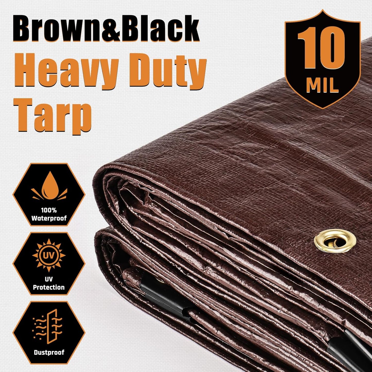 Lona impermeable 10x12ft UV resistente bordes reforzados marrón