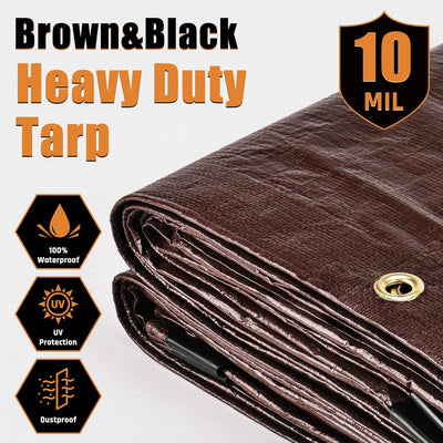 Lona impermeable 10x12ft UV resistente bordes reforzados marrón