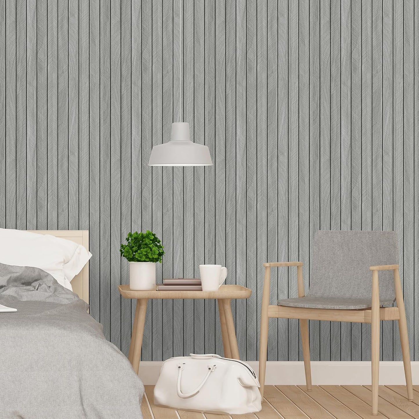 Panel pared 3D listones madera 12x79pulg gris claro