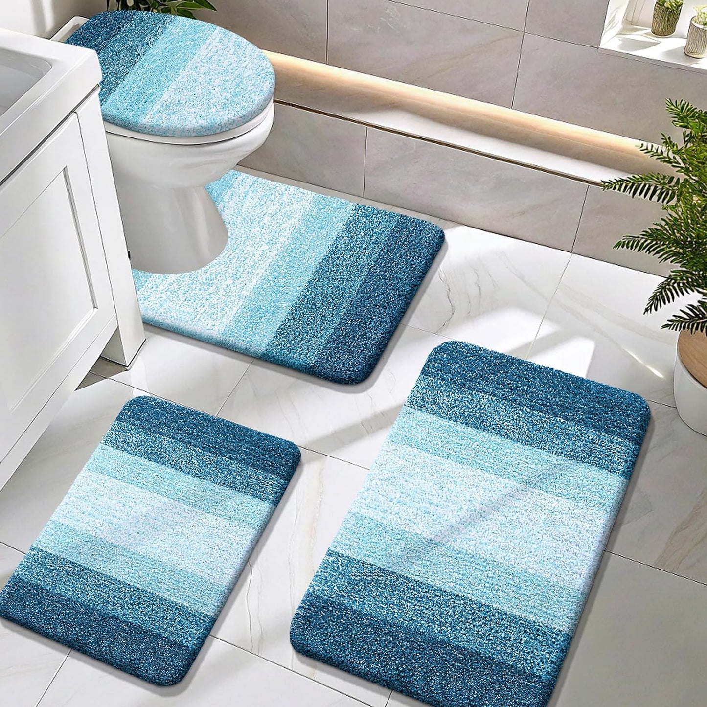 Set 4 Alfombras Baño Microfibra Absorbente Forma U
