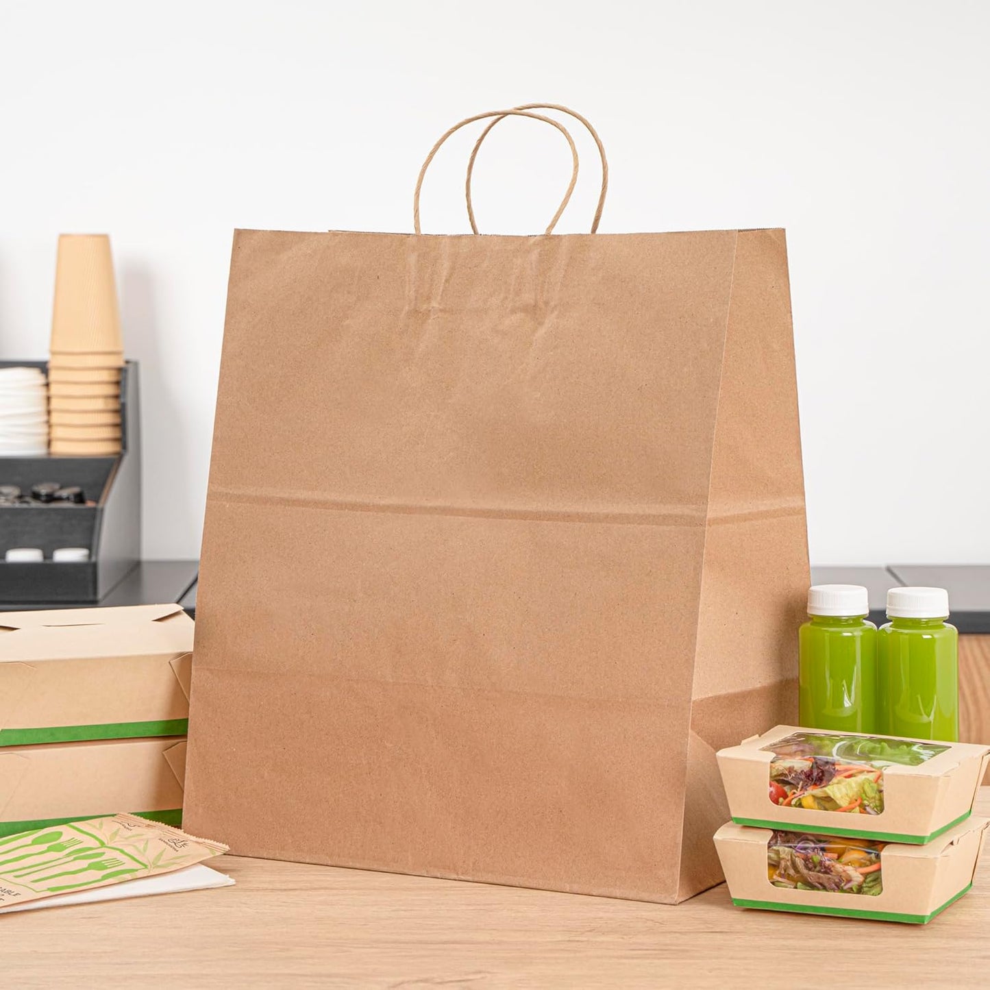Bolsas kraft rectangulares con asas 200 pzas para catering