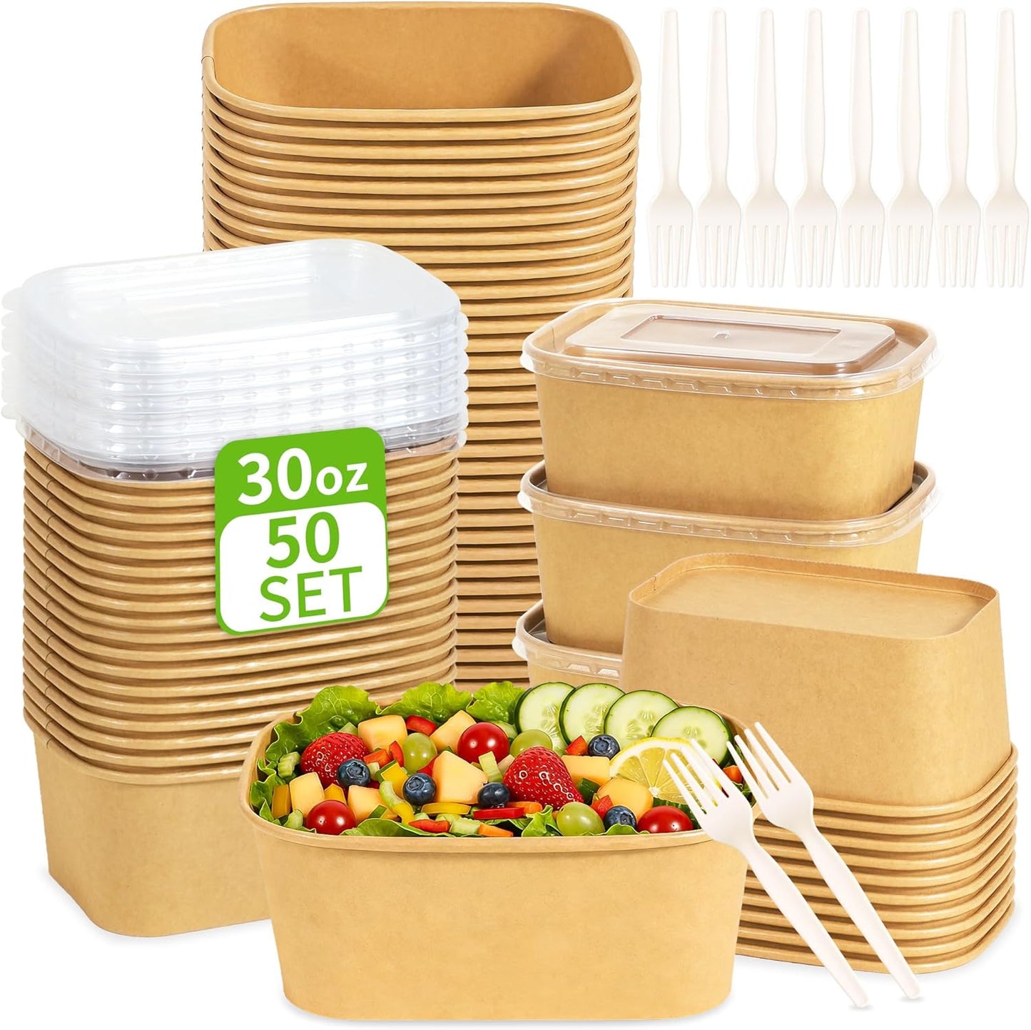 Cuencos de papel kraft 30-35 oz paquete 100 unidades