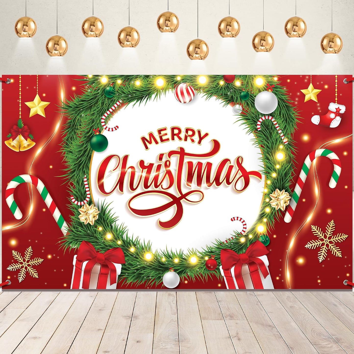Cartel Navidad 72x44pulg telón rojo decoración interior