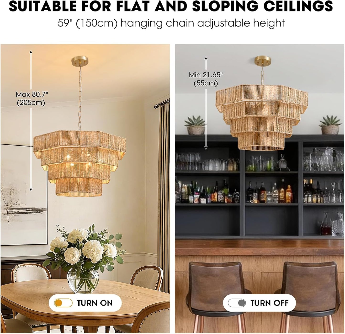 Lámpara colgante ratán tejida a mano 6 luces estilo bohemio