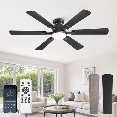 Ventilador techo 52pulg LED negro 6 vel motor silencioso dormitorio