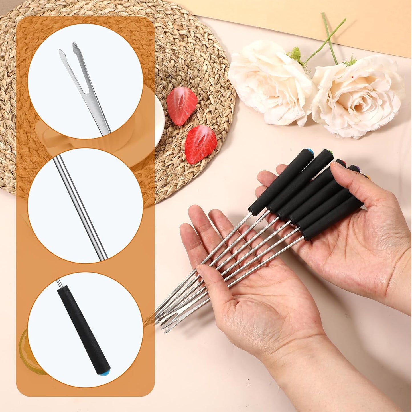 6 Palitos Fondue 9.5pulg Acero Inox para Barbacoa