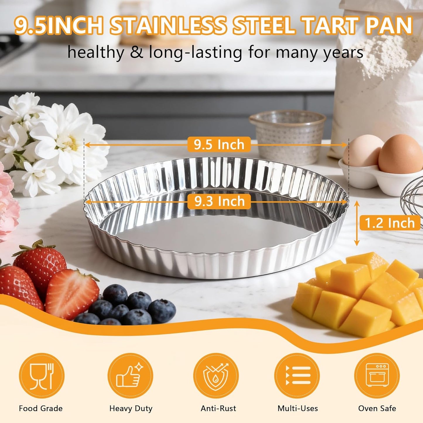 Sartén tartas redonda acero inox 9.5pulg plato metal hornear quiche