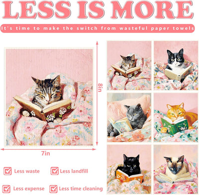 Paños de cocina de algodón con diseño de gato 6 unidades reutilizables absorbentes