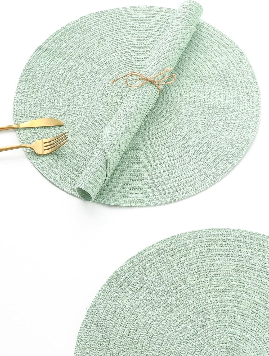 Set 4 manteles redondos 15pulg algodón poliéster color verde