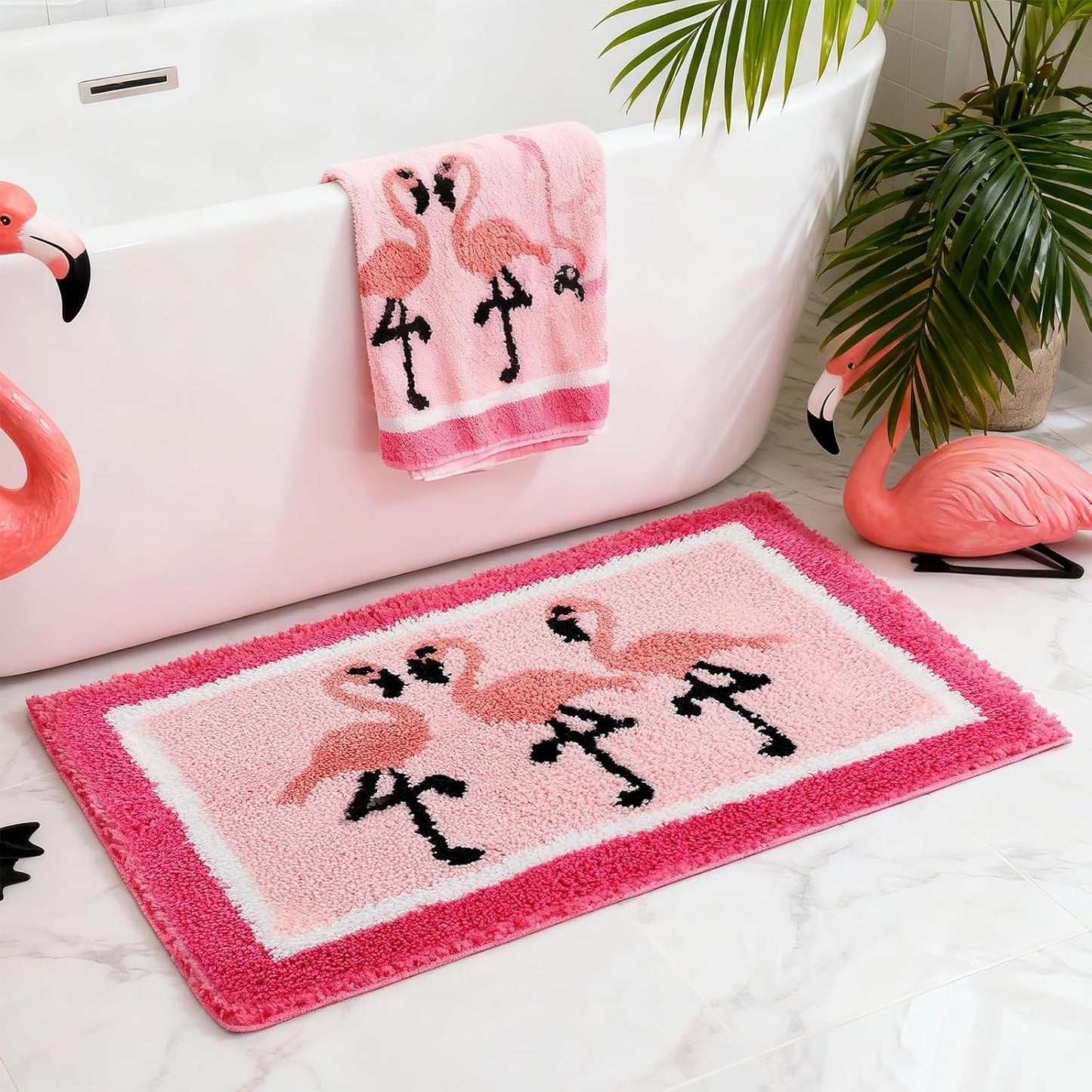 Tapete baño flamenco rosa 24x16pulg antideslizante