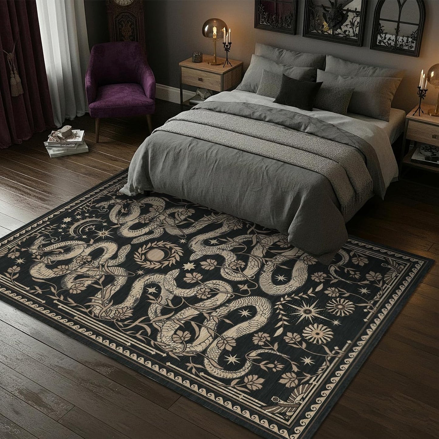 Alfombra gótica serpiente negra 4x6ft dormitorio sala juegos