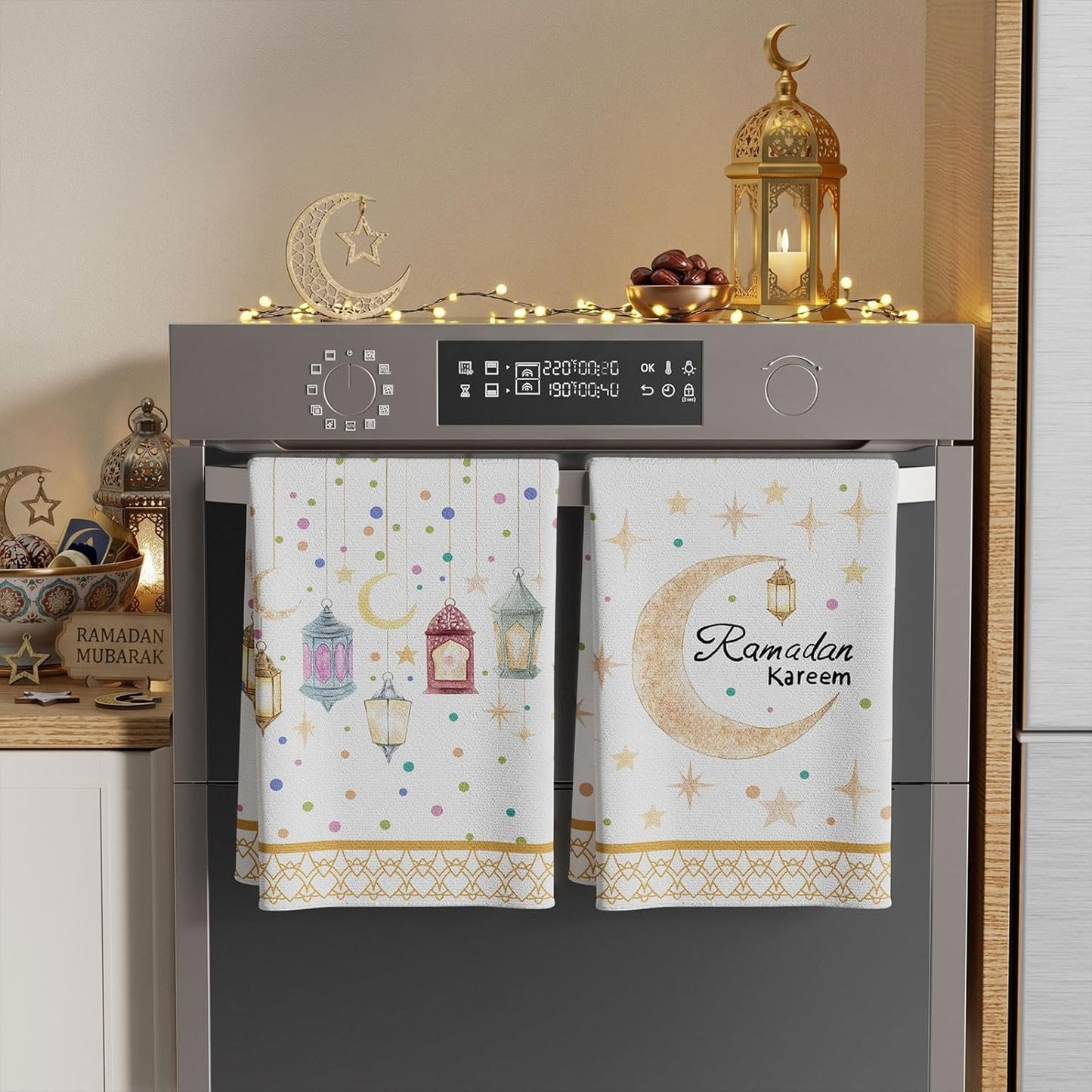 Paños de cocina con estrellas y luna para Ramadan Kareem Juego de 2