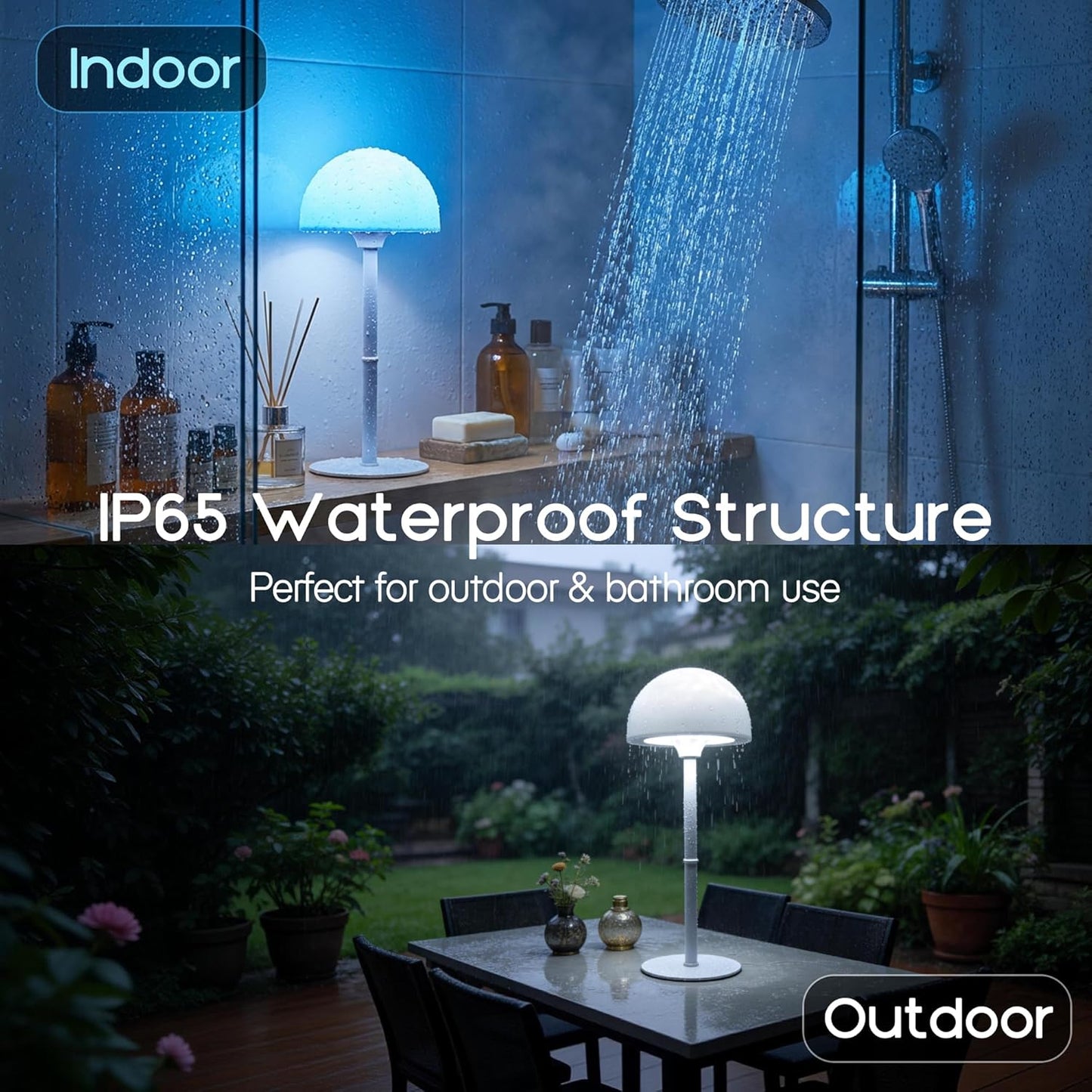 Lámpara ducha impermeable inalámbrica control táctil RGB