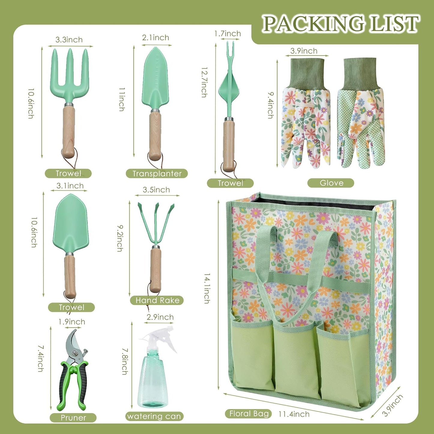 Kit 9 Pzas Herramientas Jardinería Acero Inox Bolsa Organizadora