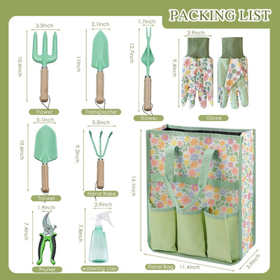 Kit 9 Pzas Herramientas Jardinería Acero Inox Bolsa Organizadora