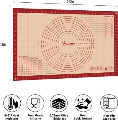 Tapete de silicona extragrande antideslizante para pastelería 26 x 16 pulgadas rojo