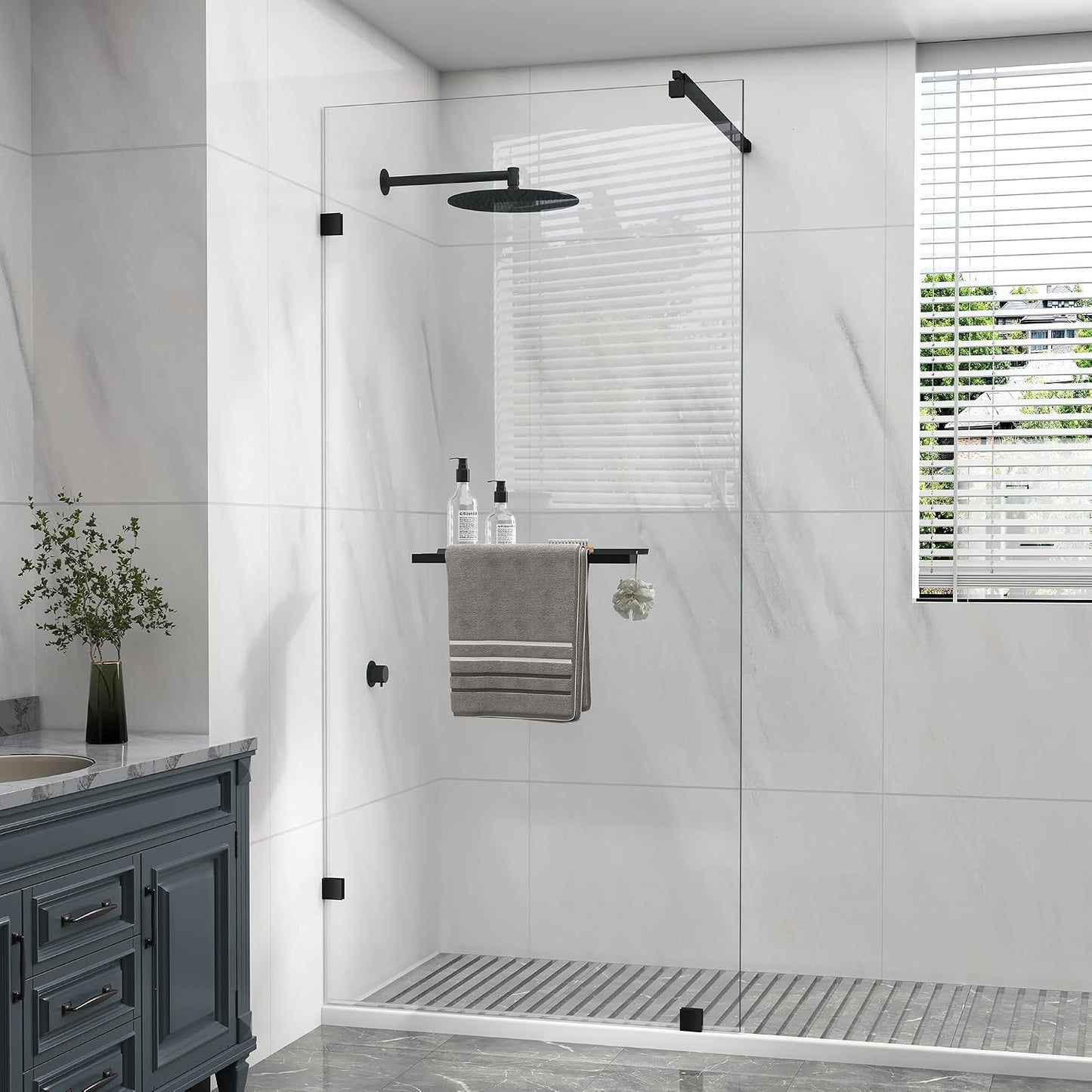 Panel ducha vidrio fijo 36x76pulg negro mate