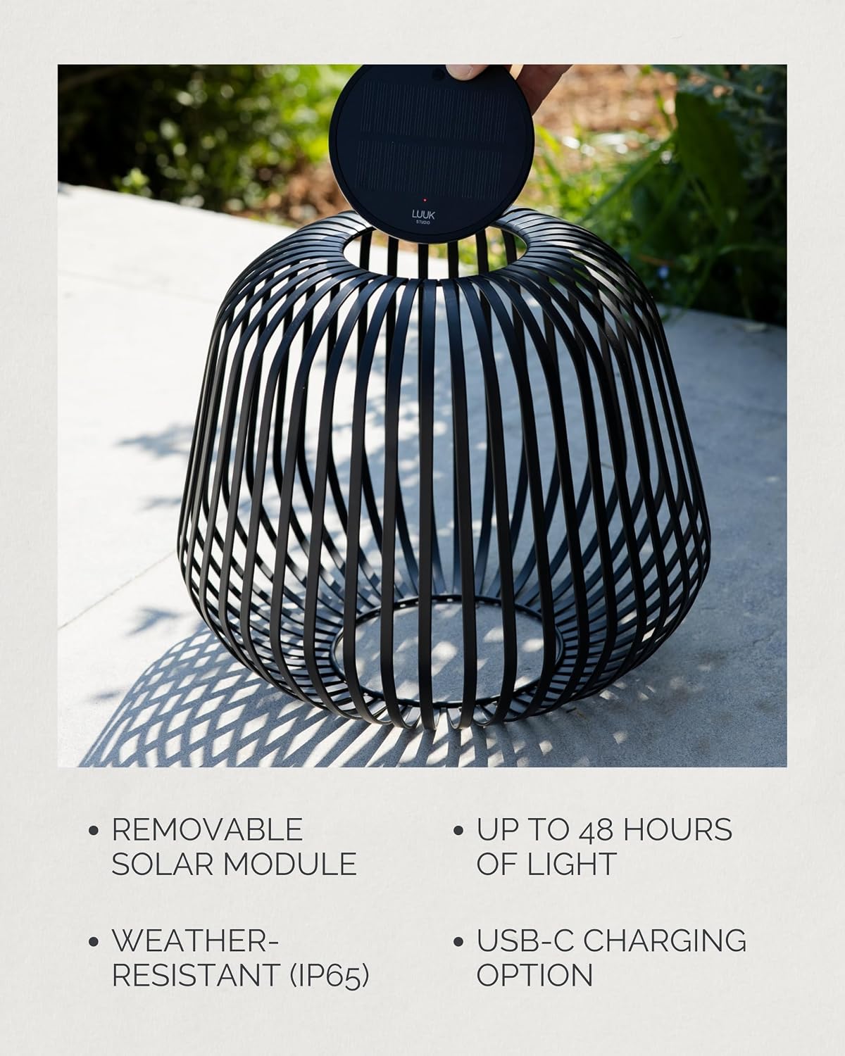 Lámpara mesa LED solar luz blanca recargable USB-C