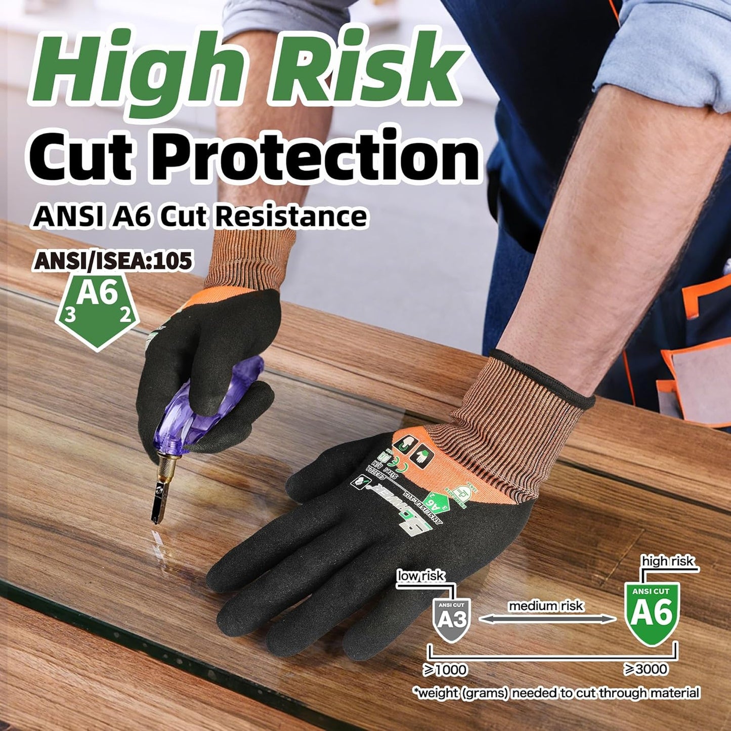Guantes cortes ANSI A6 revestimiento 3/4 trabajo construcción