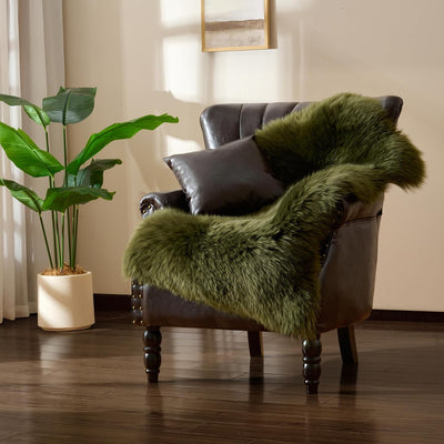 Alfombra piel oveja dormitorio suave 2x3ft verde oscuro