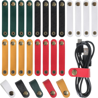 Organizador cables cuero 20uds cierre a presión 5 colores