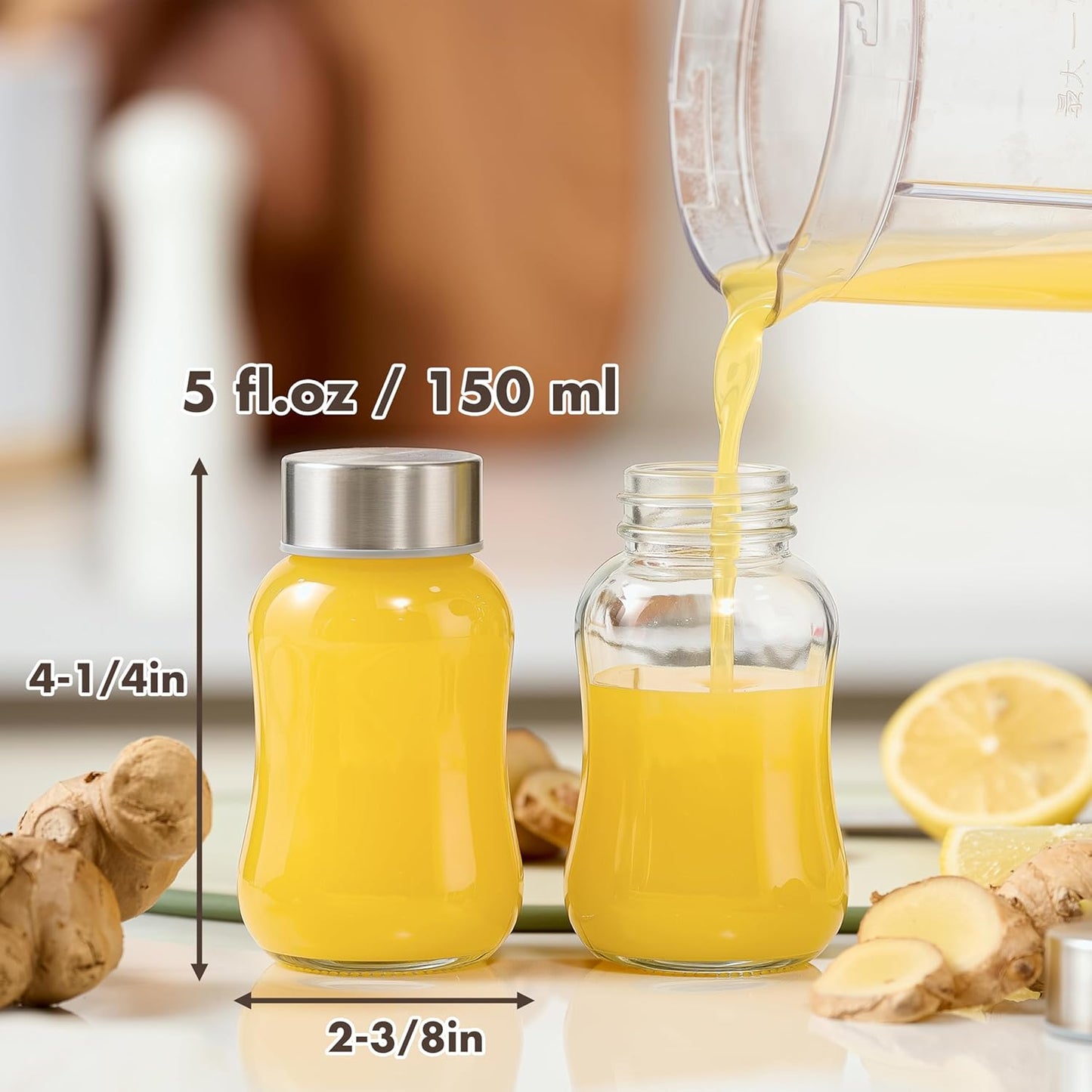 Botellas de vidrio Danmu con tapas de acero inoxidable, 5 fl.oz, paquete de 6