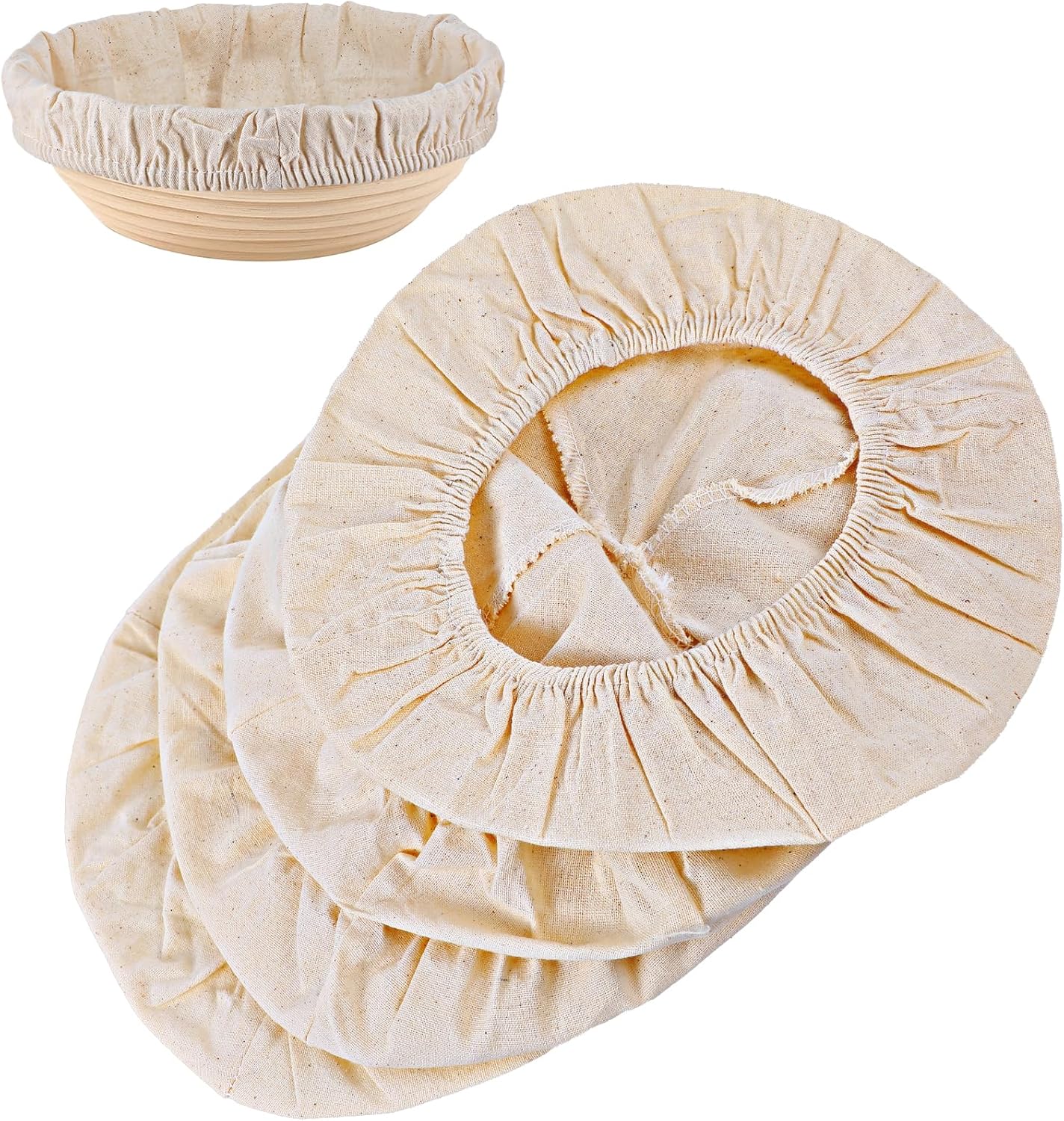 Forro cesta hornear tela ratán natural 10pulg set 4
