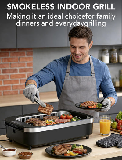 Parrilla eléctrica sin humo 1500W vidrio templado 6 niveles