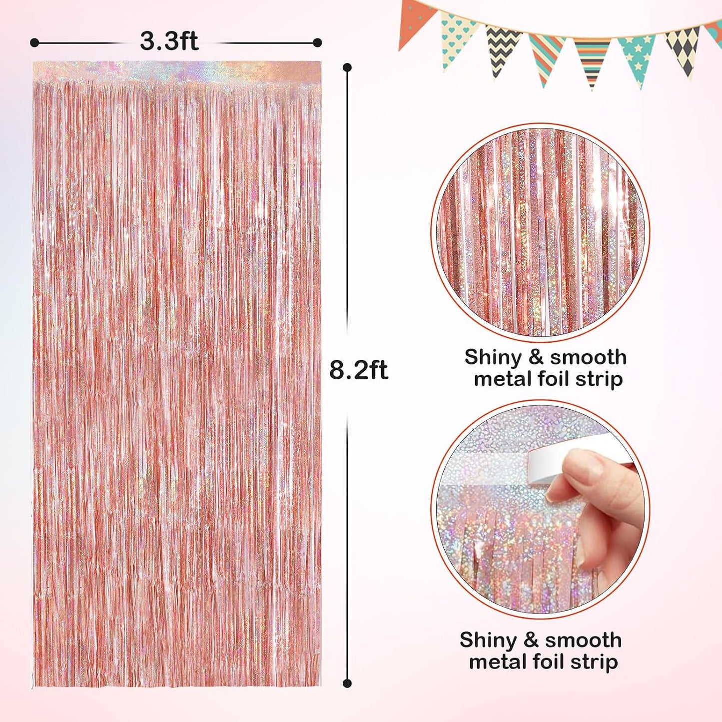 Cortinas flecos oro rosa paquete 2 telón fiesta