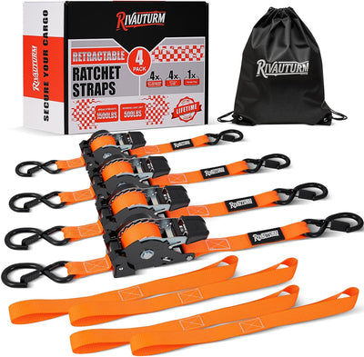 4 Correas Trinquete Retráctiles 1pulg x12ft 1500lb para Camiones