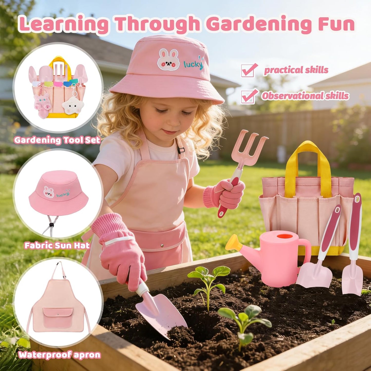 Juego herramientas jardinería niños con guantes