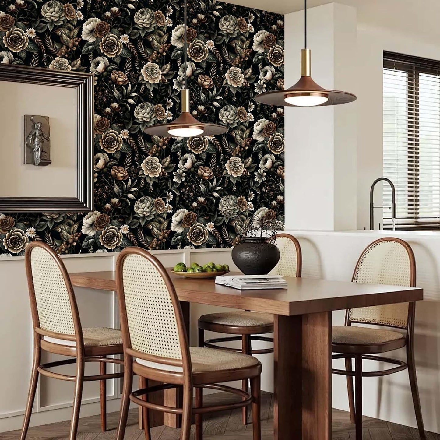 Papel tapiz floral vintage oscuro autoadhesivo extraíble