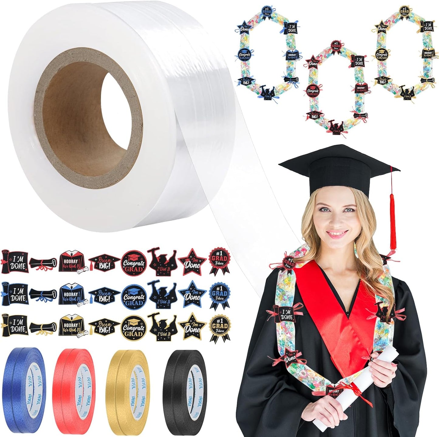 Kit Candy Lei 2 pulgadas x 328 pies tubo polietileno transparente con cintas y tarjetas