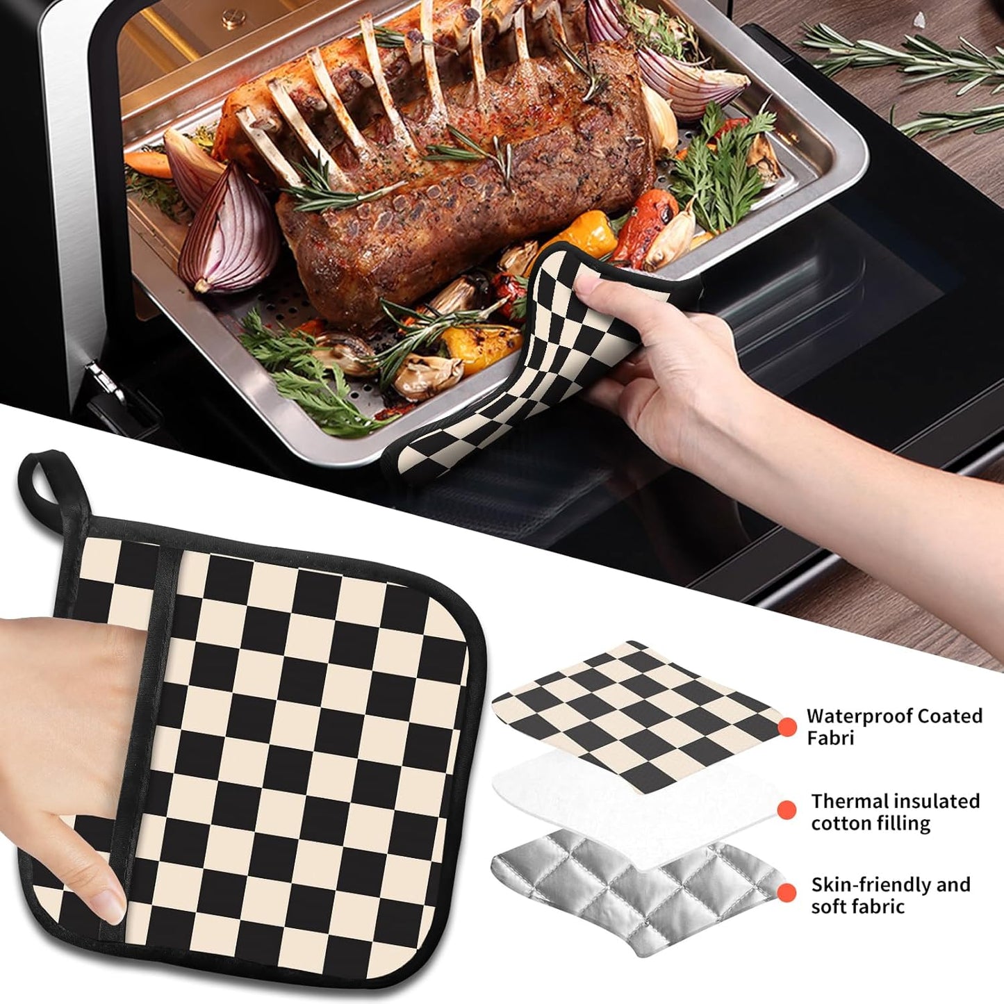 Juego de 2 agarraderas decorativas resistentes al calor para horno y microondas