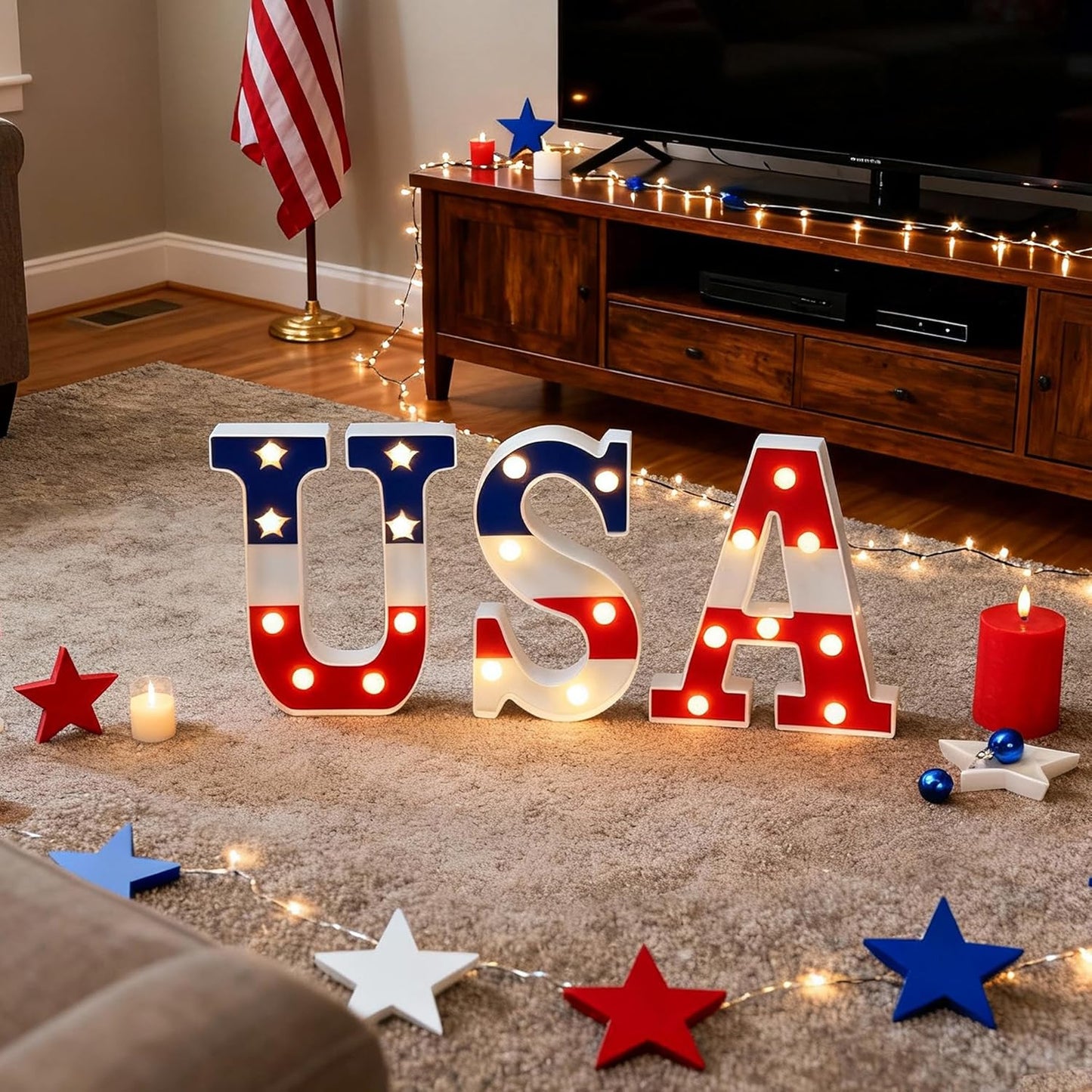 3 Luces LED Patrióticas Americanas para Jardín y Hogar