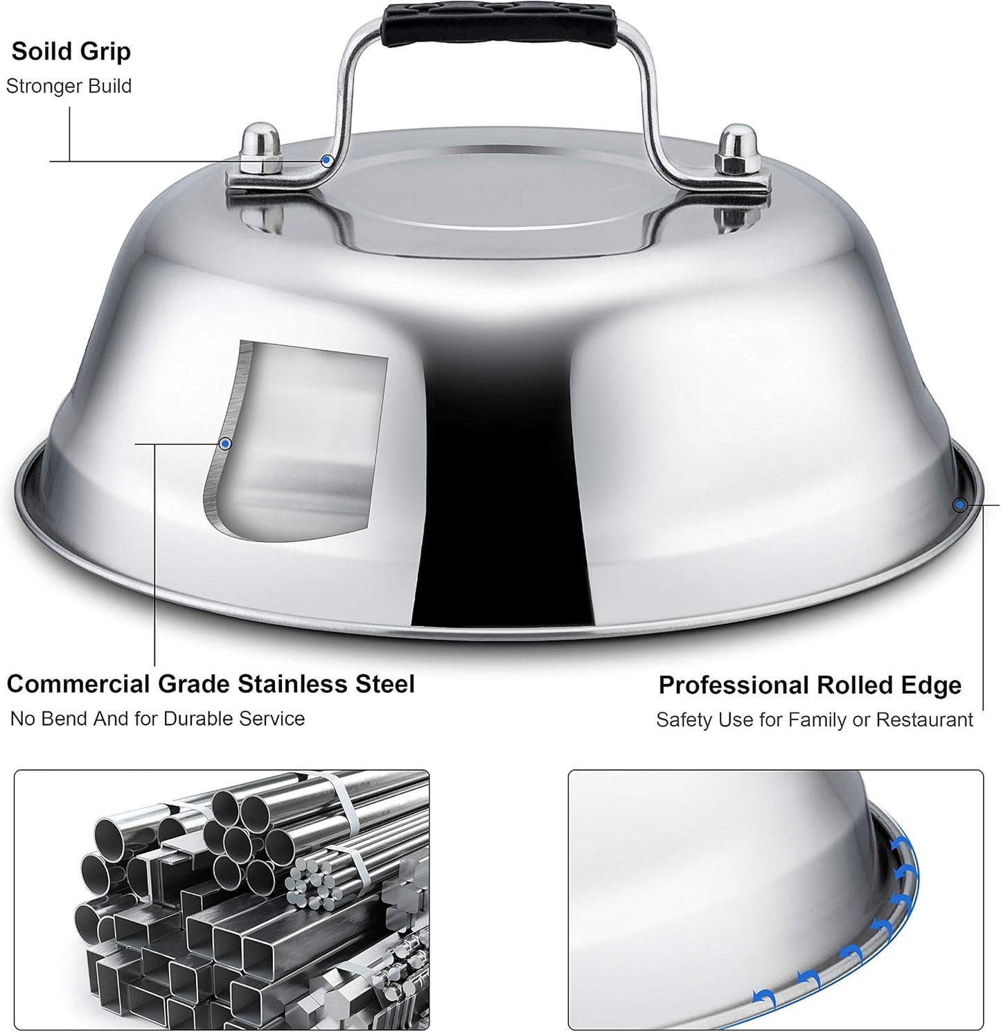 Set 3 cubiertas acero inox 12x9pulg para parrilla