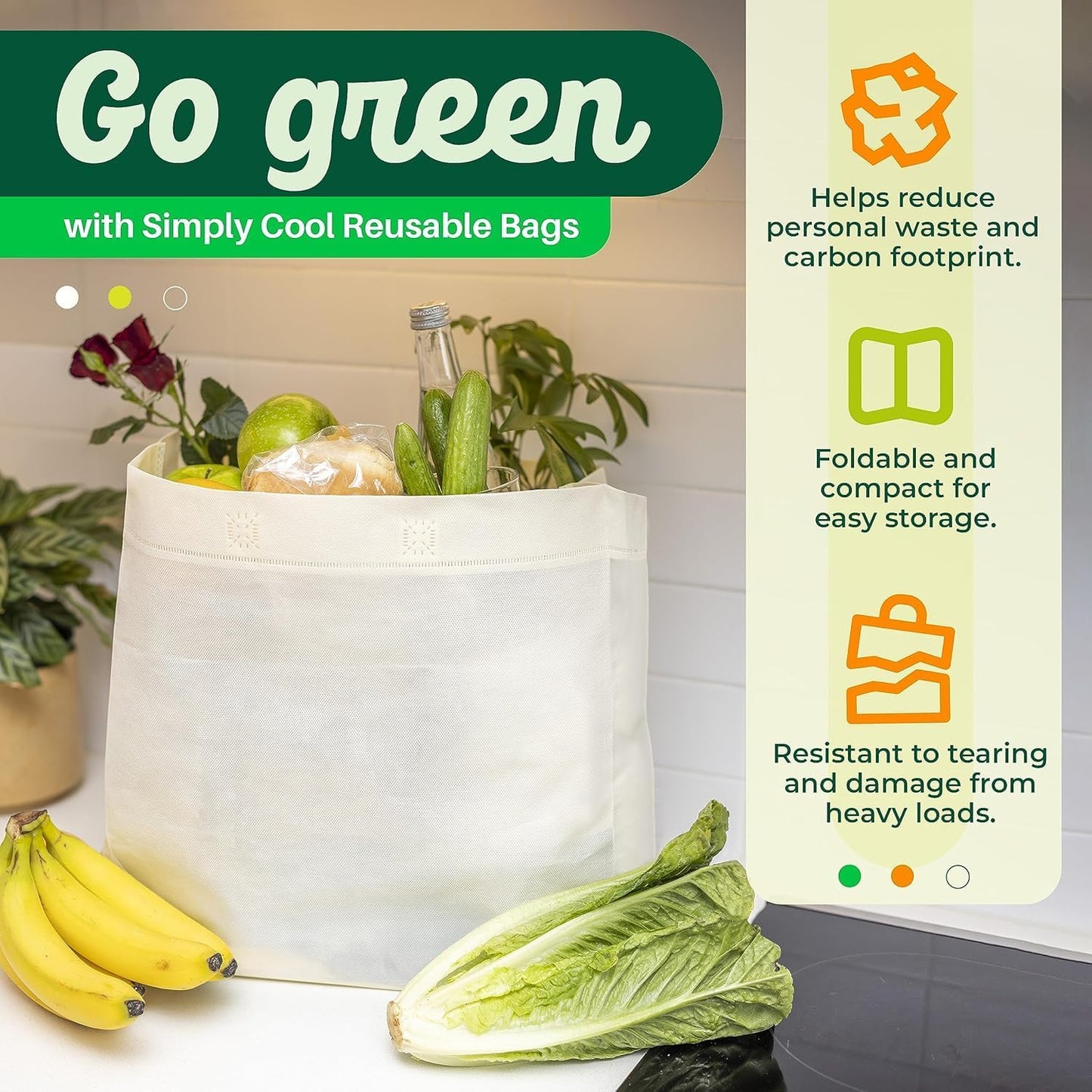 Bolsas compras reutilizables ecológicas 12.6x6.3x11.8pulg