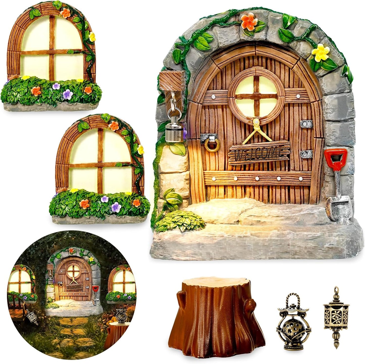 7 Pzas Puertas Haditas Resina Kit Casa Haditas Jardín