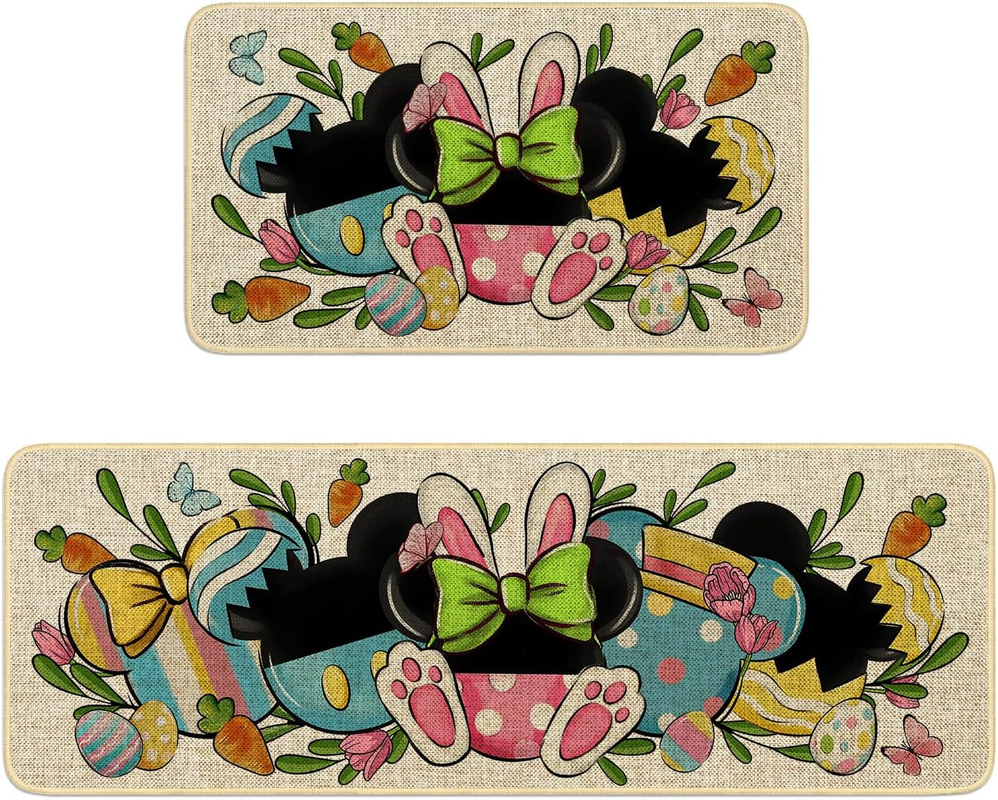 Alfombras de cocina para Pascua con ratón cartoon set de 2