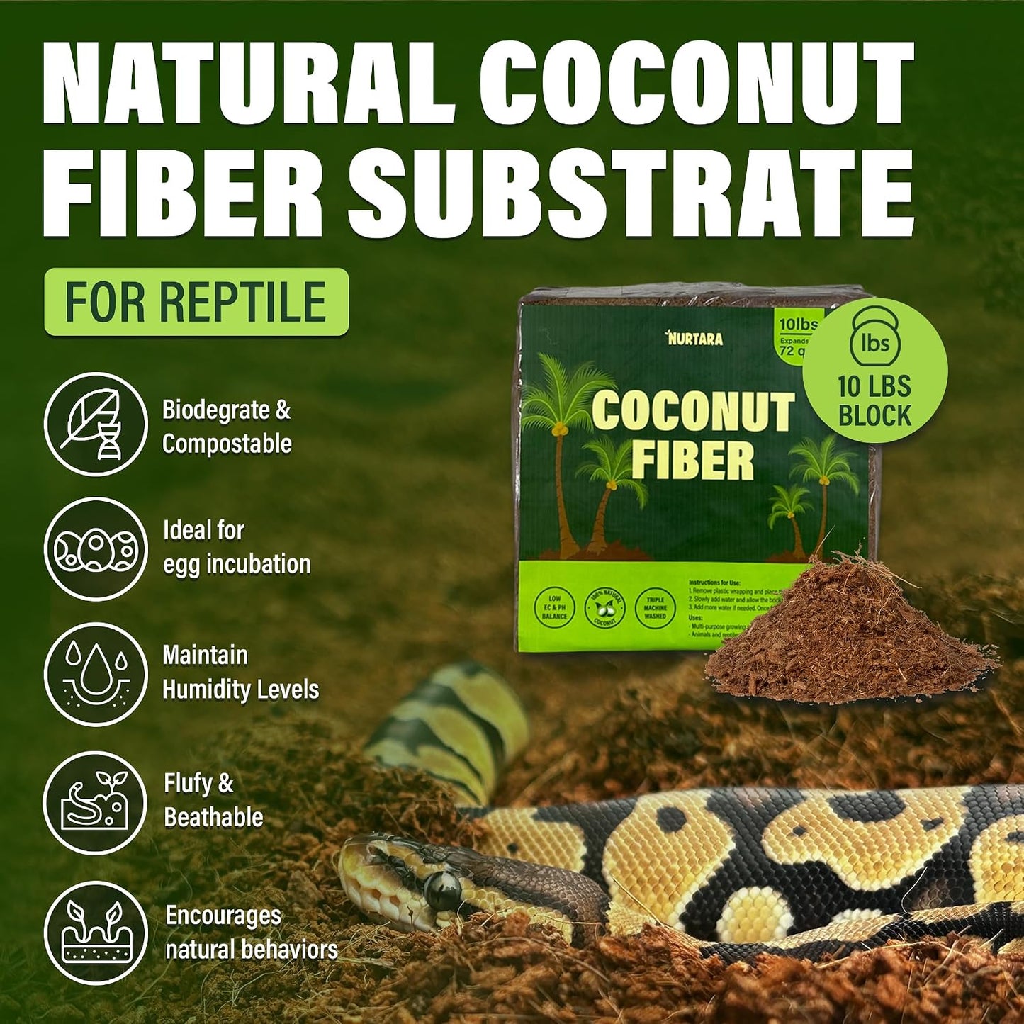 Sustrato fibra de coco 10lb para terrario y jardín