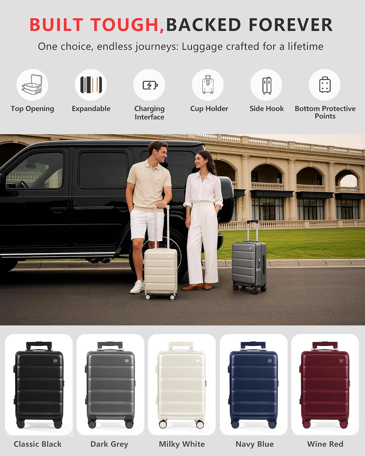 Maleta rígida 20pulg TSA aprobada USB ruedas 360° rojo vino