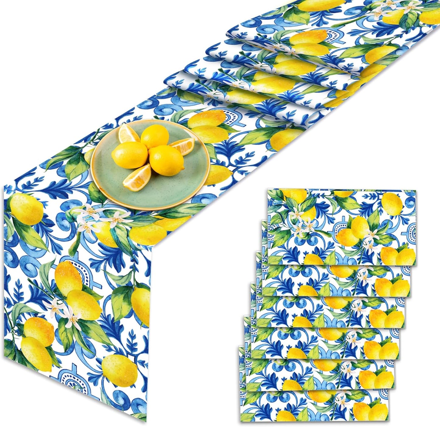 6 Pzas Manteles Plástico Azul 14x108pulg Decoración Verano