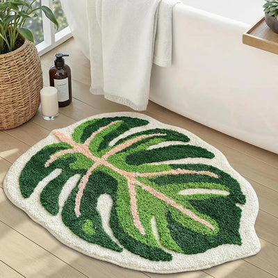 Alfombra baño Monstera hojas verdes antideslizante absorbente