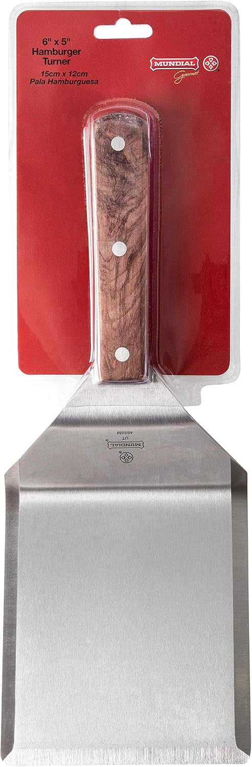 Espátula acero inox 6x5pulg mango madera parrilla